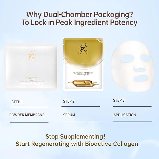 Bioactive Collagen Revitalizing Facial Mask for Women & Men Skin Care SPA,1+1 Packs Separated Essence and Powder Membrane, Moisturizing,Soothing,Repair,Firming, Anti-Aging (1 pair)