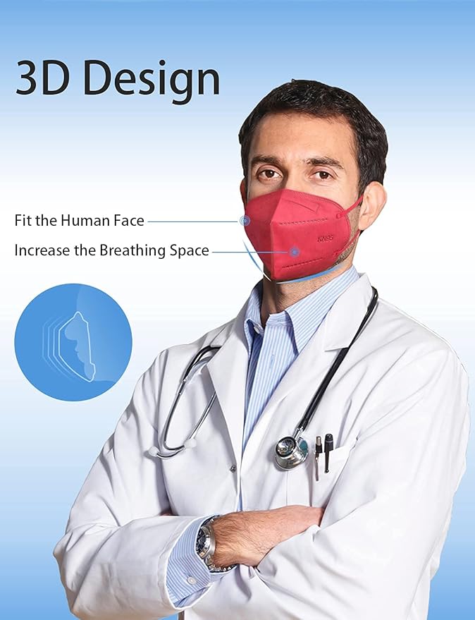 HUHETA KN95 Face Mask 60 Pack, 5-Ply Breathable & Comfortable Safety Mask, Filter Efficiency≥95%, Protective Cup Dust Masks Against PM2.5 - Individually Wrapped (Multicolored Mask)