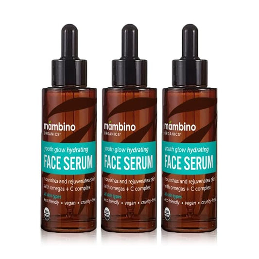 Mambino Organics Youth Glow Hydrating Serum, Vitamin C Face Serum with Marula, Rosehip Oil, Revitalizing Skin, Fades Dark Spots, Smooths Texture, Organic, Vegan, Skin Care, 1 fl oz, 3-Pack