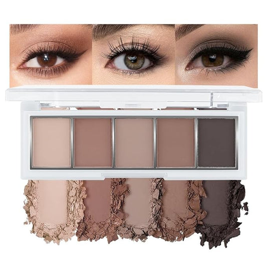 AMY'S DIARY Neutral Nude Brown Eyeshadow Palette Makeup, 5 Colors Cool-Toned Velvety Matte Finish, Nude Taupe Eye Shadows, for Brown Eyes Long Lasting Naturing-Looking (04#)