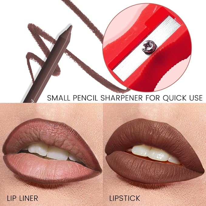 evpct 1Pcs Coconut Brown Matte Long Lasting Lip Liner Pencils Makeup for Shaping & Sculpting Lips, No Transfer Long Wear Waterproof Pigmented Lip Liner lipliners Crayon Lipstick Pencil Sharpener 06