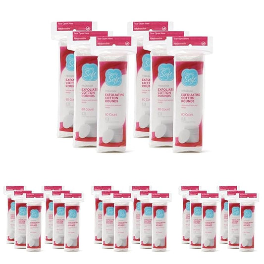 Simply Soft Hypoallergenic Exfoliating Dual Textured Cotton Rounds Pads, 80 Count (Pack of 24)