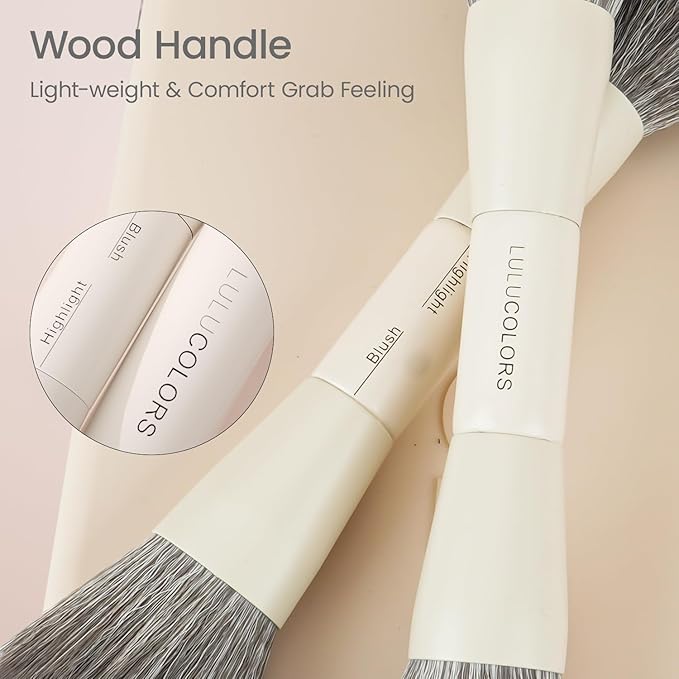 LULUCOLORS-Dual-Ended Makeup Brush Set with Sponge & Travel Case-13 Kinds of Multi-Functional Brushes for Face & Eyes – Soft Bristles, Easy Travel Brush Set (Cream White)