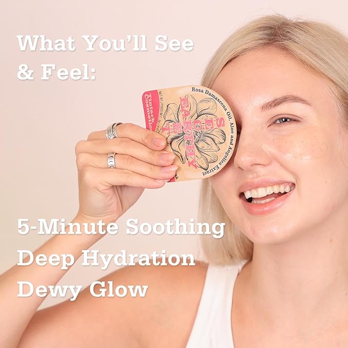 Rosy Posey Calm Repair 5′ Hydrogel Under-Eye Patches, 28 Pairs — 5-Minute Soothing, Deep Hydration & Glow — Natural Rose Note · Ophthalmologist Tested