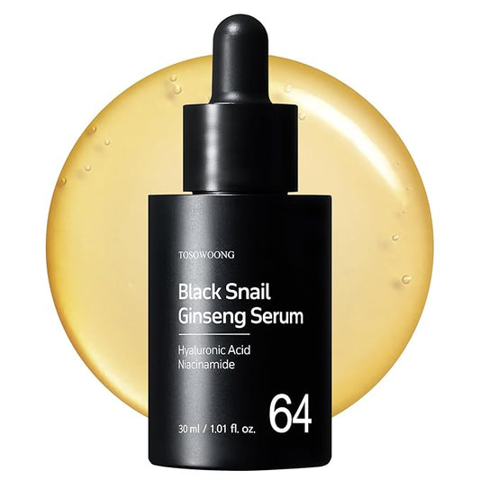 TOSOWOONG Black Snail Ginseng Serum, Ginseng 640,430ppm, Snail Mucin, Hydrating Facial Moisturizer, Acne Scar Remover, Self Care, Glow Skin Under Makeup, Korean Skin Care, 30ml, 1.01 fl. oz.