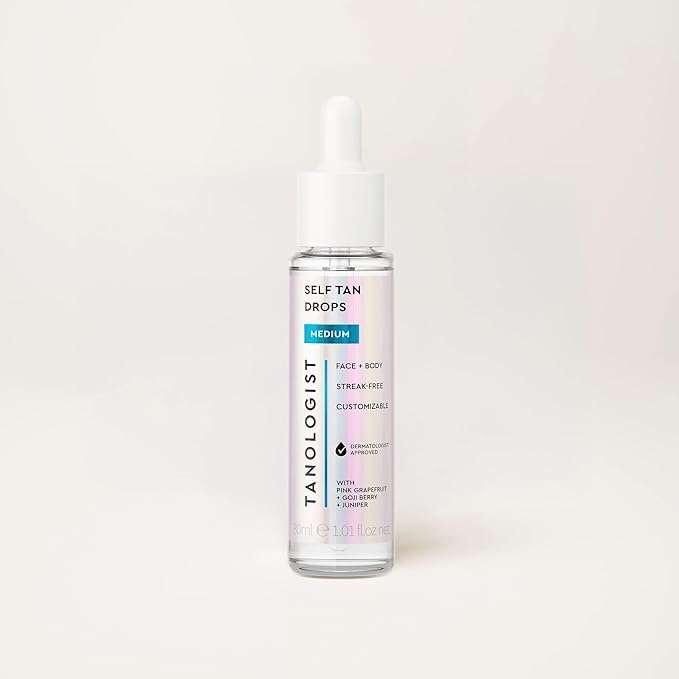Tanologist Self-Tan Drops- Medium, Bronzing Serum, Customizable Face & Body Self Tanner For Moisturizer, Gradual Tanning Drops for Natural Glow, Streak-Free Vegan Formula, 1.01 fl oz