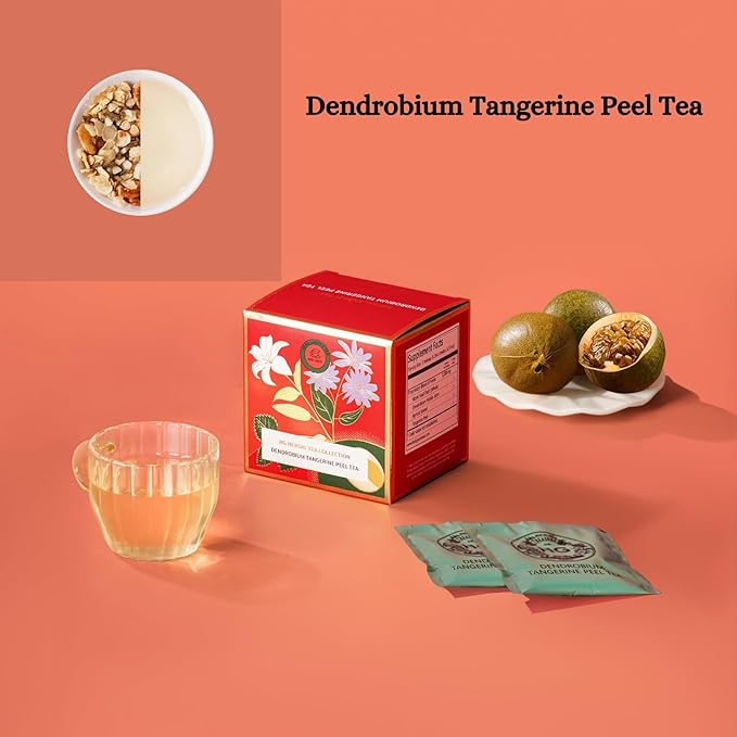 Dendrobium Tangerine Peel Herbal Tea Gift Set – Caffeine-Free Chinese Wellness Blend for Immunity & Liver Health | 20 Tea Bags + 100g Rock Sugar | Natural Ingredients | Premium Holiday Gift Box for Parents & Tea Lovers