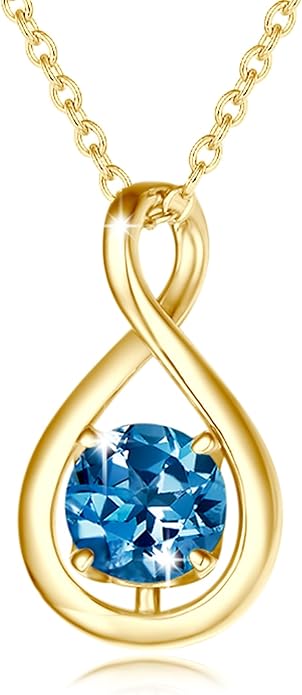 FANCIME Birthstone Necklaces for Women Fine Jewelry Sterling Silver Dainty Infinity Pendant Anniversary Birthday Christmas Gifts for Her Wife Mom Lady Daughter, Chain 16"+2" Extend