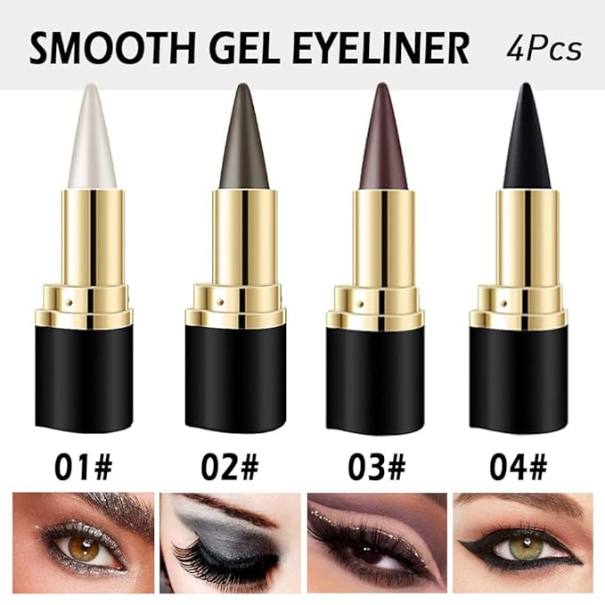 evpct 4Pcs Black Silver Grey Brown Gel Eyeliner Pencil Eye Face Paint Sticks Makeup Set, Natural Black Gel Eyeliner Cream Waterproof Crayon Pencils Applicator Tool