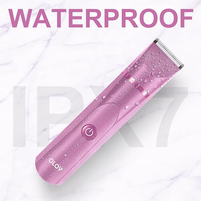 OLOV Electric Body Hair Trimmer - Groin Trimmer for Men - Bikini Trimmer Women - Wet/Dry Shaver Groomer, Replaceable Ceramic Blade Heads, USB Recharge Dock, Waterproof Hygiene Razor, Pink