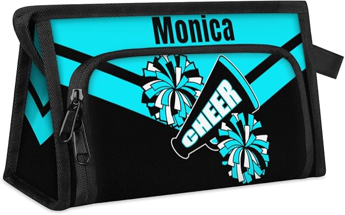 Custom-Makeup-Bag Personalized Travel Toiletry Bag Text Customized Cheer Makeup Bags Cosmetic Bags for Women With Divider & Handle Blue