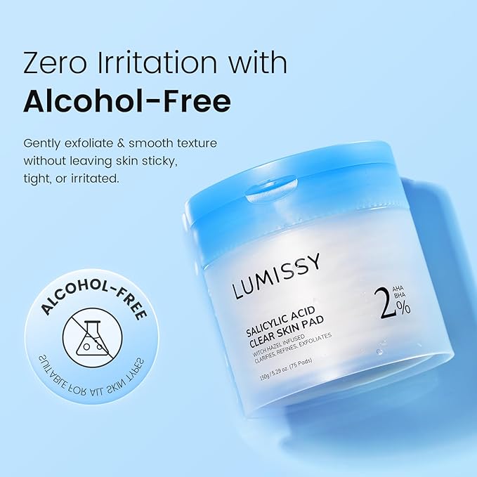 Salicylic Acid Toner Pad, Alcohol-Free Extra Large Daily Facial Exfoliating Toner Pads with BHA & AHA for Soothing Skin & Pore Care Deep Hydration Korean Skincare (75 Counts)