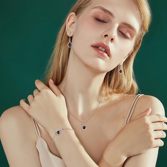 FANCIME Birthstone Necklaces for Women Fine Jewelry Sterling Silver Dainty Infinity Pendant Anniversary Birthday Christmas Gifts for Her Wife Mom Lady Daughter, Chain 16"+2" Extend