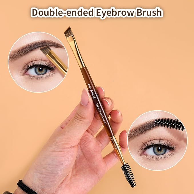 MAANGE 15 PCS Makeup Brushes Double-ended Makeup Brush Set Double Sided Angled/Round Top Brush Foundation Contour Blending Eyebrow Eyeshadow Concealer (Coffee Gold)