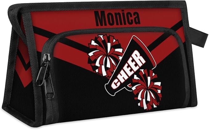 Custom-Makeup-Bag Personalized Travel Toiletry Bag Text Customized Cheer Makeup Bags Cosmetic Bags for Women With Divider & Handle Red
