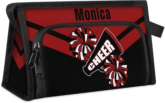 Custom-Makeup-Bag Personalized Travel Toiletry Bag Text Customized Cheer Makeup Bags Cosmetic Bags for Women With Divider & Handle Red