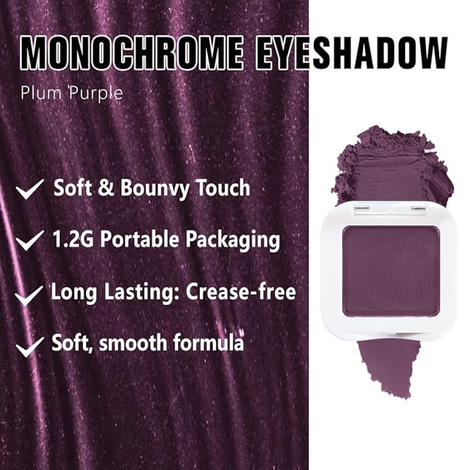 evpct Plum Purple Matte Single Eye Shadow Palette Makeup for Older Women, Plum Purple Natural Pressed Eyeshadow Palette for Eyes, High Pigment Longwear Mini Monochrome Eyeshadow Sombra Para Ojos