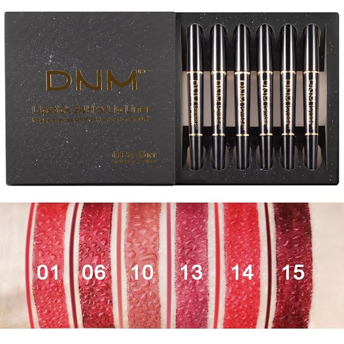BINGBRUSH 6Pcs Double Ended Mauve Ruby Deep Red Matte Lip Liner and Lipstick Makeup Combo Set for Women, Light Brown Lipliner 24 Hours Original Waterproof Long Lasting Lip Stains Pencil Kit Set