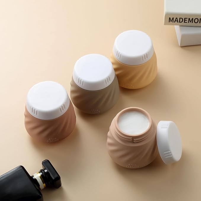 Gemice 4 OZ Travel Size Containers for Toiletries, 4-Pack Leak-Proof Silicone Slime Jars with Lids, BPA Free Small Round Cosmetic Slime Container for Lotion, Cream, Ointments, Travel Essentials