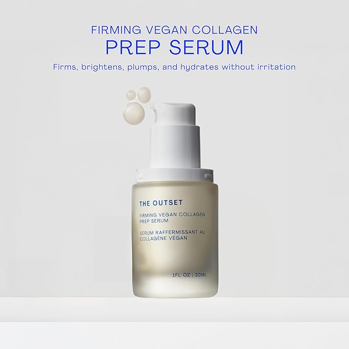The Outset Firming Vegan Collagen Prep Serum - Gentle, Fragrance Free Multi-Benefit Serum - Hydrating, Brightening, Plumping and Anti-Aging - Clean, Vegan, Gluten Free - All Skin Types - 1 fl oz