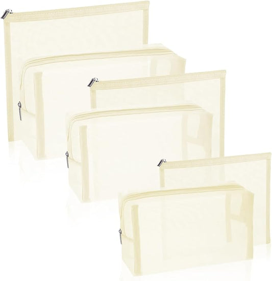 6 Pieces Mesh Makeup Bags Mesh Cosmetic Bag Portable Travel Organizing Zipper Pouch Toiletries Makeup Pouches for Home Office Travel Accessories