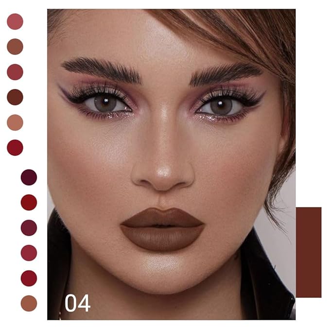 evpct 1Pcs Dark Brown Matte Liquid Lipstick Lip Gloss Glossy Set for Black Women 24 Hour Silky Velvet Lipstick labiales matte larga duracion mate 24 horas originales 04#