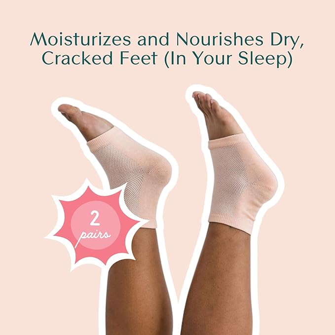 Bare August Moisturizing Heel-Repair Gel Socks – Overnight Spa Sleep Socks for Dry, Cracked Heels & Soft Feet