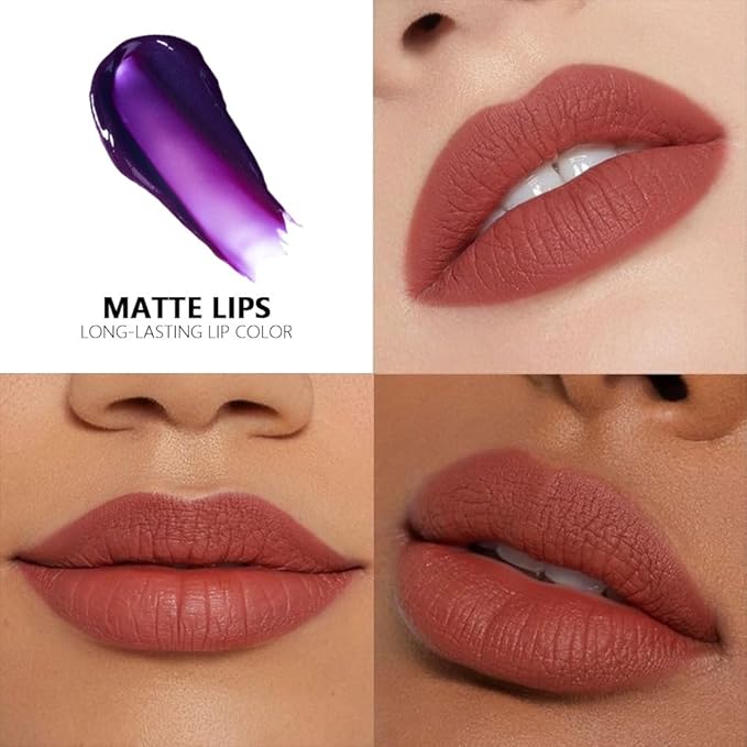Matte Liquid Lip Stain Peel Off Lip liner Tattoo with Tweezer, Nude Brown Liquid Lipstick Lipstain Long Lasting Waterproof for Women, Highly Pigmented Not Faded Smudge-proof Easy to Apply, 04