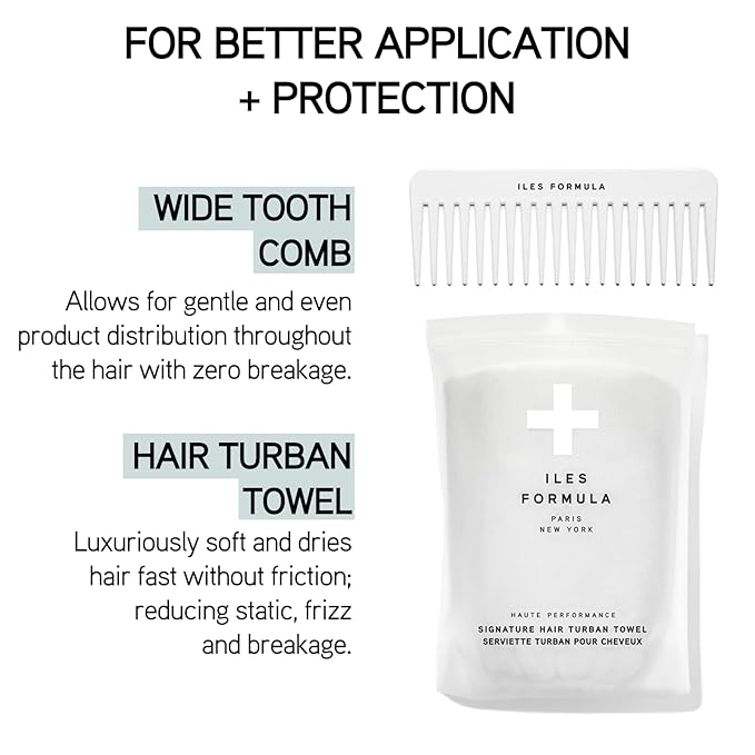Iles Formula Limited Travel Edition Hair Care Set with Mini Shampoo, Conditioner, Finishing Serum, Comb, & Absorbent Turban Hair Towel, Travel-Friendly