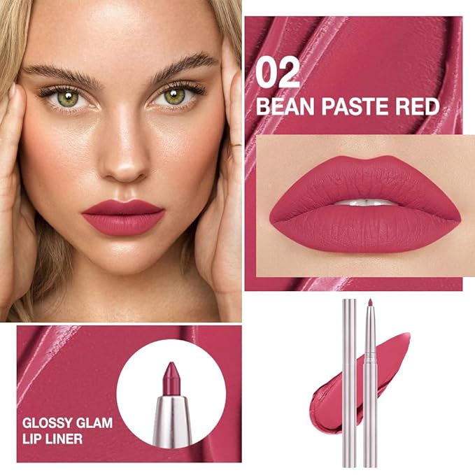 Retractable Lipliner Pencil Waterproof Makeup for Lip Liner and Eye Liner, Smooth and Creamy, Long Lasting Matte Finish, Vegan Beauty, Matte Velvet Pigmented Lip Liner (08#Bean Paste Red, 1)