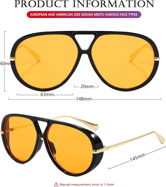 AIEYEZO Oversized Aviator Sunglasses Women Men Fashion Retro Big Frame Sun Glasses Designer Ladies Shades