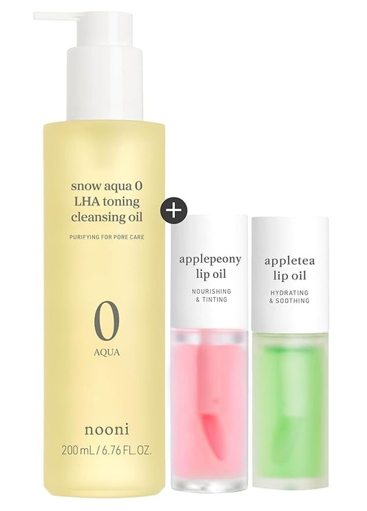 NOONI Top Pick Set – LHA Cleansing Oil & Applepeony LO & Appletea Lip Oil