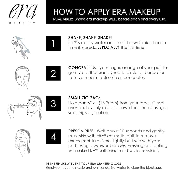 ERA Beauty Essentials Airbrush Makeup Collection (Era Face spray on Foundation - R10 Cocoa + Era Primer + Sponge)