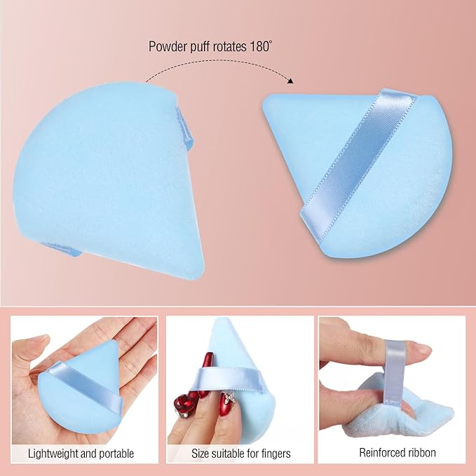 Pimoys 6 Pieces Powder Puff Face Soft Triangle Makeup Puff for Loose Powder Setting Powder, Velour Makeup Blender Sponge Set Beauty Makeup Tool, Blue