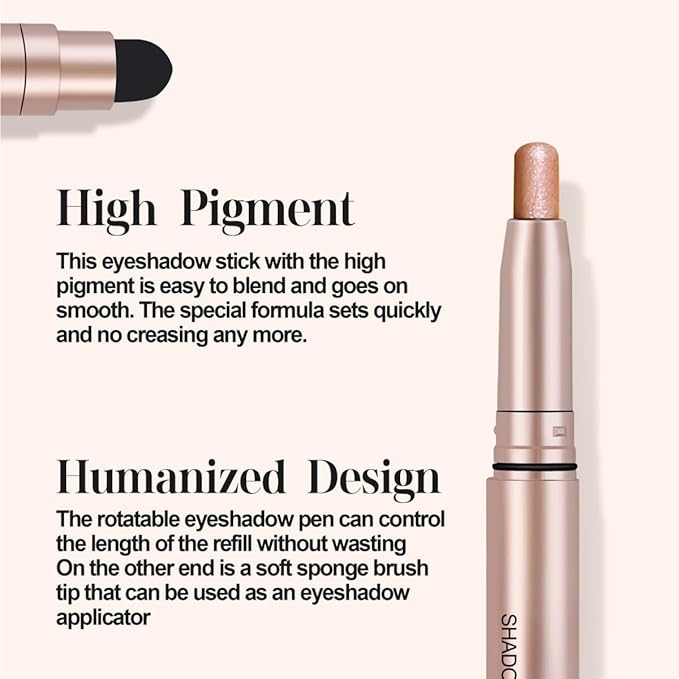 Eyeshadow Sticks Long-Lasting Cream Shimmer Finish Easy Apply with Built-in Smudger Blendable Champagne