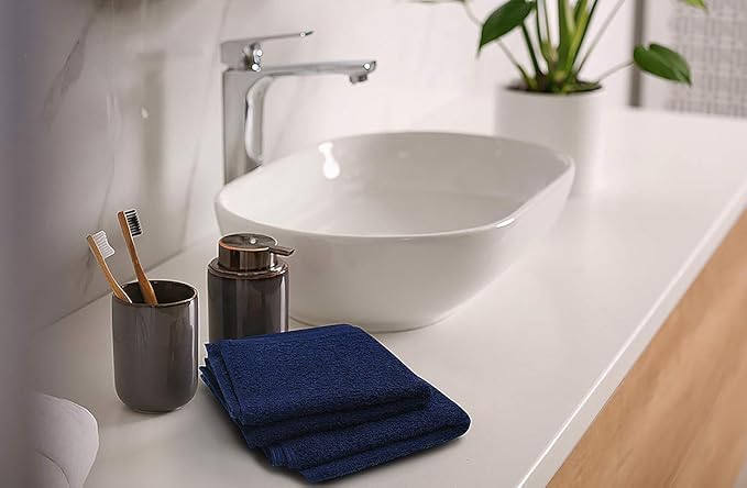 Softolle 100% Cotton Washcloths 24 Pack (12x12 Inches) Soft, Highly Absorbent Washcloth, Face Towels, Wash Cloths for Face, Ring Spun, Bulk Pack (Navy Blue)