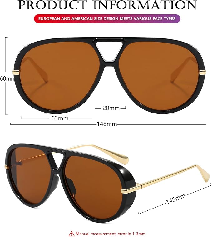 AIEYEZO Oversized Aviator Sunglasses Women Men Fashion Retro Big Frame Sun Glasses Designer Ladies Shades