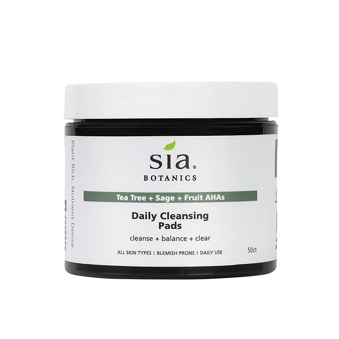 Sia Botanics Tea Tree Daily Cleansing Pads for Face (50ct Tub) | Facial Applicator w/Tea Tree, Sage, Fruit AHAs | Natural, Clean, Botanical Skincare for Women