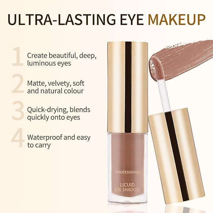 Boobeen Liquid Matte Eyeshadow, Long Lasting Waterproof Liquid Eye Shadow, Velvet Matte Cream Eyeshadow, Neutral Nude Eye Shadow Makeup