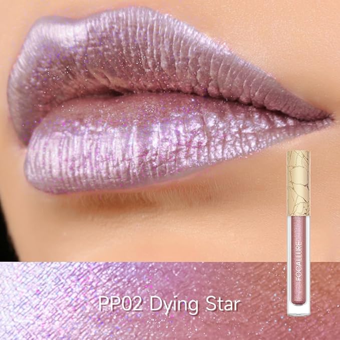 FOCALLURE Metallic Liquid Lipstick,Non Stick Cup Lip Gloss,High Impact Lip Color with Transfer-proof Wear,Long Lasting & Waterproof Lipstick Makeup for Women,Dying Star