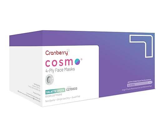 Cranberry USA C2700GG Cosmo Earloop Face Mask, Disposable, Green (Pack of 50)