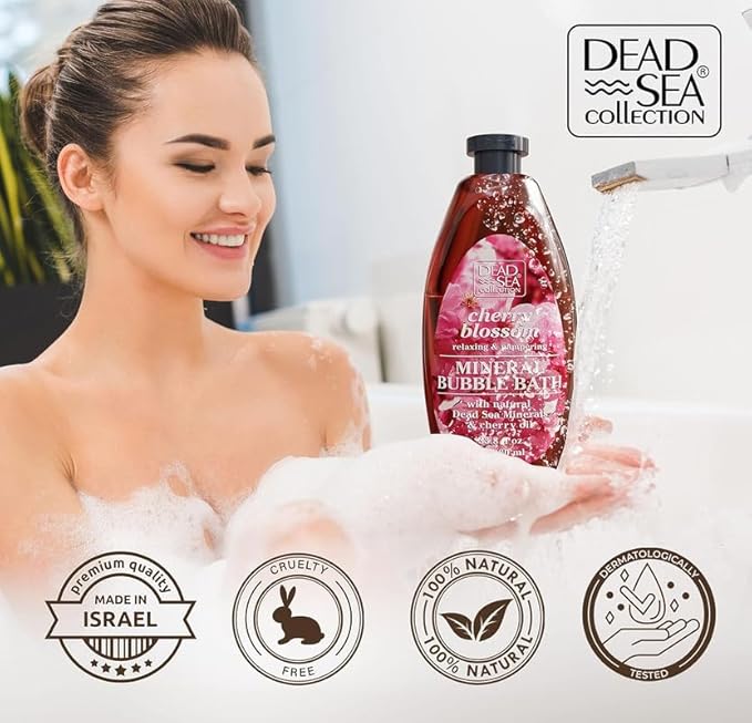 Dead Sea Collection Bubble Bath for Women and Men - with Cherry Oil and Pure Minerals - Nourishing and Moisturizing Skin - 33.8 Fl. Oz