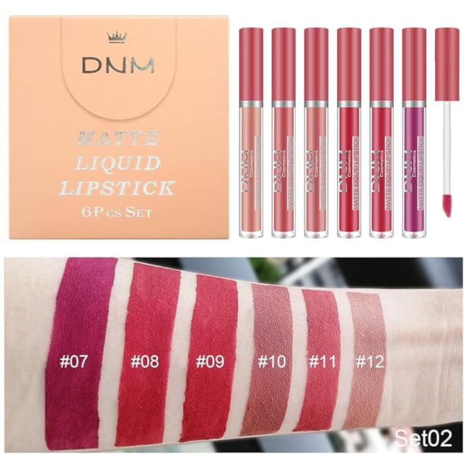evpct 6Pcs Matte Liquid Lipstick Set Lip Stain Makeup Kit 24 Hour Long Lasting Waterproof Dark Red Stay on Matte Matt Lipsticks Set for Women Matt Liquid Lippies labiales matte larga duracion 24 C-02