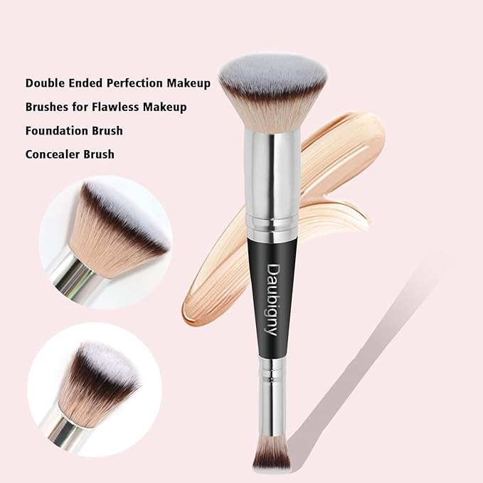 Daubigny Makeup Brushes Dual-ended Pro Foundation Brush Concealer Brush Perfect for Any Look Premium Hair Flat Top Flawless Brush Ideal for Liquid, Cream, Powder,Blending, Buffing,Concealer