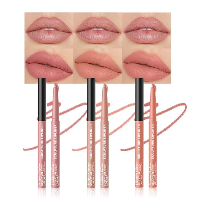 Matte Lip Liner Pencil Set, 12 Colors, Waterproof, Smudge-Proof, Long-Lasting, Semi-Glossy Finish for Defining, Contouring (4#, 3Count (Pack of 1))