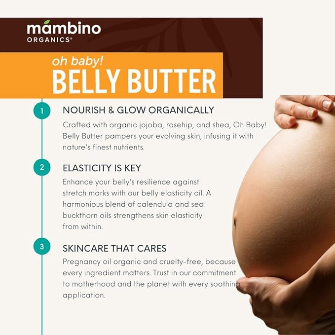 Mambino Organics Oh Baby! Belly Butter, Belly Cream with Shea Butter for Pregnancy, Minimizes Stretch Marks, Vegan, Cruelty-Free, Maternity Skin Care, 2-Pack, 4 fl oz