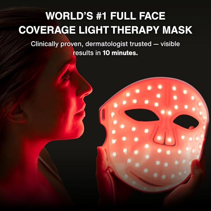 VogueNow LED Light Therapy Mask - FDA-Cleared Device for Wrinkles & Acne - Red Light Therapy for Face with Chin & Lip Coverage - Red, Blue & Near Infrared Facial Skincare Device with 280 LEDs