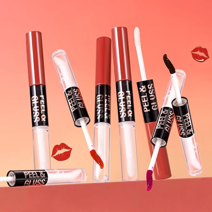 Maroon Lip Stain Peel off Lip Oil Dual Ended Combo Set, 2 in 1 Lips Liner Stain Oil Peel off Long Lasting Waterproof, High Pigmented Flawless Lips Tint Stick Not Faded Vegan & Cruelty-free 07#