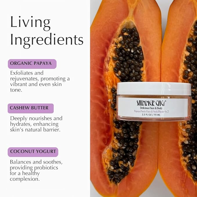 SHIMMER CHEF Papaya Purée Face & Neck Plaster | Botanical Skin-to-Mind Mask | Revitalizes & Fortifies Complexion with Vitamins A, C & E | Exotic Bouquet Uplifts Mood | 2.5 oz