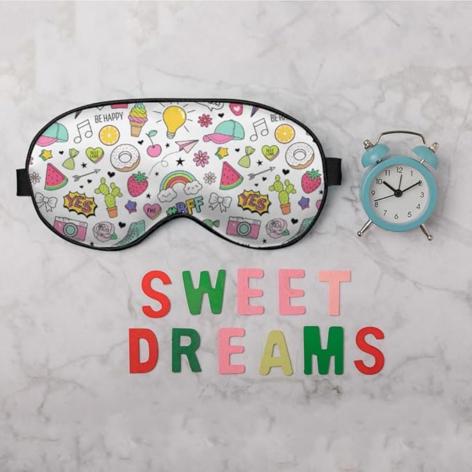 Summer Theme Sleep Mask Eye Mask Cactus Candy Cupcake Cap Donut Rainbow Arrow Sleep Mask Light Blocking Adjustable Smooth Soft Eye Masks for Women Deep Rest Travel